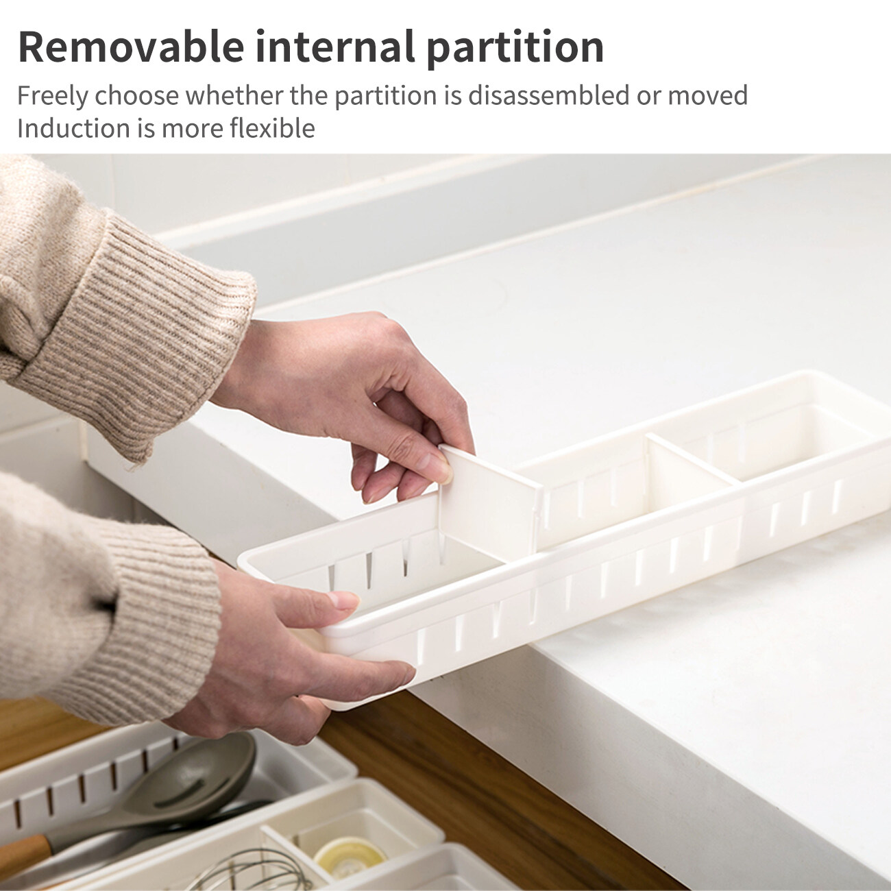 CNMF Japanese Style Divided PP Kitchen Storage Drawer Box