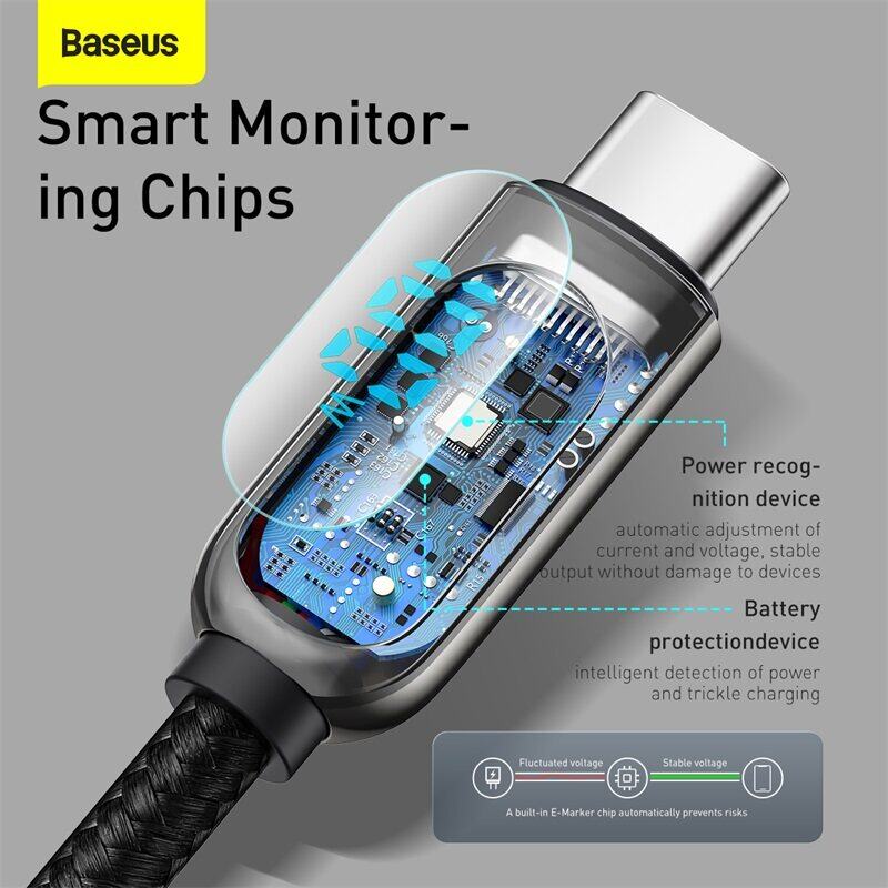 Baseus LED Display USB Type C Cable For Xiaomi Huawei Samsung 5A Fast Charging Charger Type-C PD Date iphone Cable USB C Wire Cord