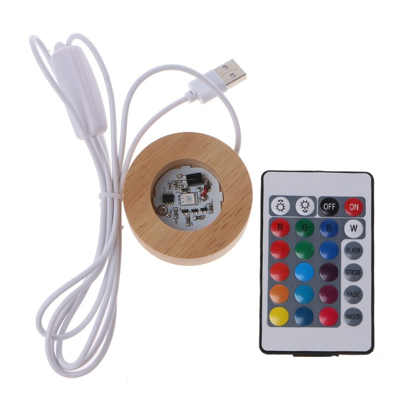 HOT Jewelry Accessories Resin Art Display Wood LED Adjustable Display Base 12 Colors RGB LED Base Vase Light with Remote Control DIY Night Light