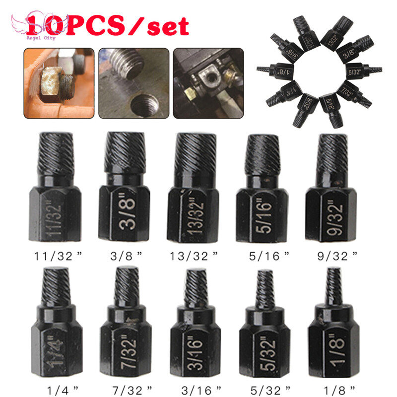 AngelCity House 10 Piece Damaged Screw Extractor Set Easy Out Stripped Screw Remover For Rust Damaged Studs Bolt Remover Out
