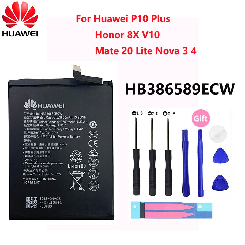 100 Original Hua Wei Hb386589ecw For Honor 8x 3650mah View 10 Mate 20 Lite P10 Plus P10plus Nova 3 4 Battery Batteria Lazada Singapore
