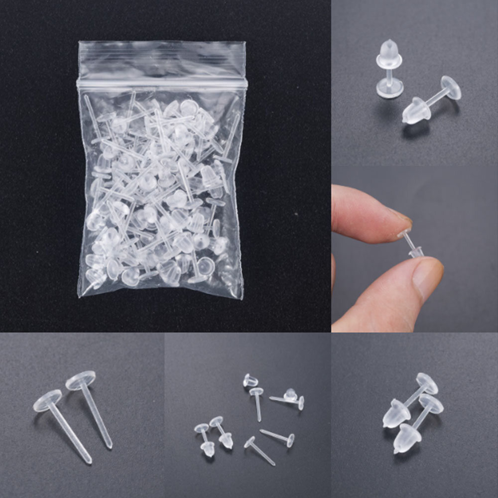 Set 25 cặp/ 50 chốt xỏ khuyên tai nhựa trong suốt không gây dị ứng, hàng có sẵn