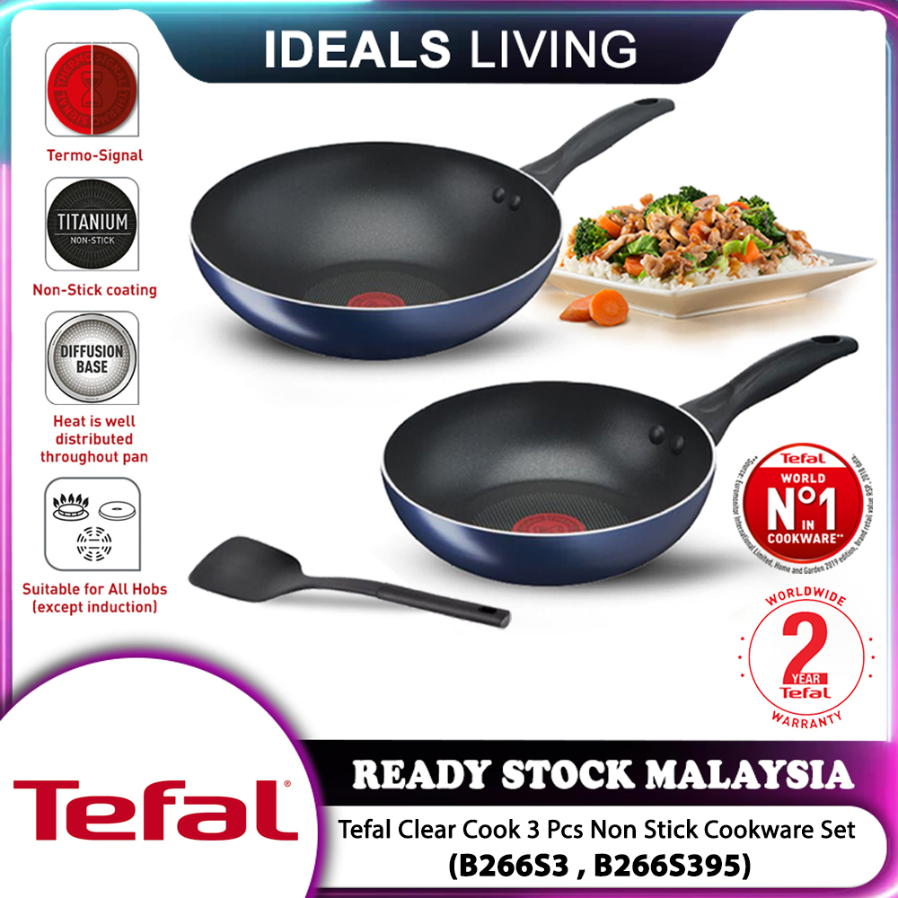 Tefal Clear Cook 3 Piece Non Stick Cookware Set B266s3 B266s395 Wokpan Frypan Periuk Pot Pan Wok Kuali Lazada