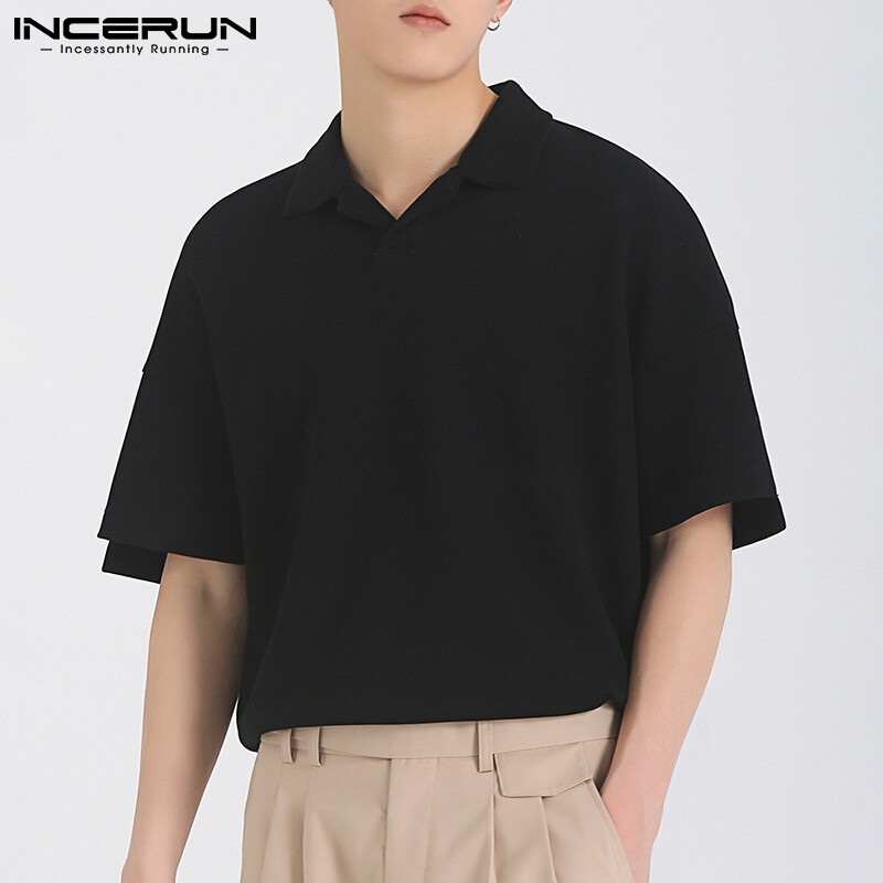 (Korea Style) INCERUN Mens Short Sleeve Japanese Retro Shirts Casual Loose Hippy Blouse Smart Top Tee