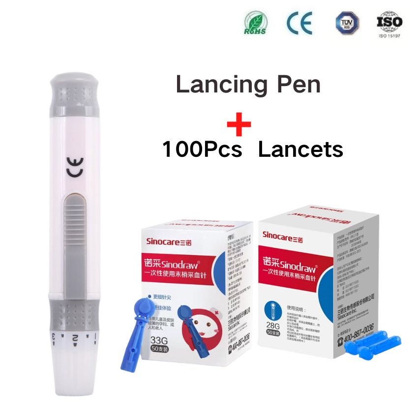 Lancet Pen+100pcs Lancets for Diabetic Testing Blood Collect Adjustable