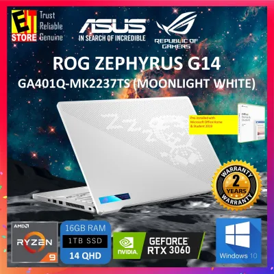 ASUS ROG ZEPHYRUS G14 GA401Q-MK2237TS / GA401Q-MK2164TS GAMING LAPTOP (R9-5900HS/16GB/1TB SSD/RTX 3060 /14"QHD 120Hz/ 2YRS)+ MOUSE & SLEEVE & PRE-INSTALLED MS OFFICE 2019