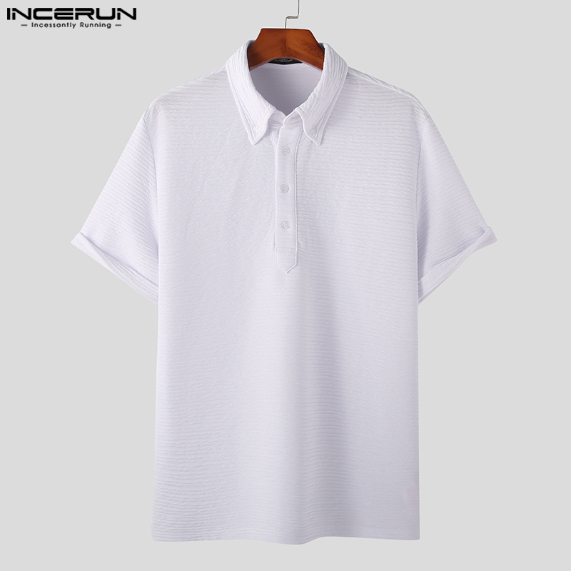 INCERUN Mens Short Sleeve Formal Shirt Stand Collared Shirt Button Up T Shirt Blouse Tee