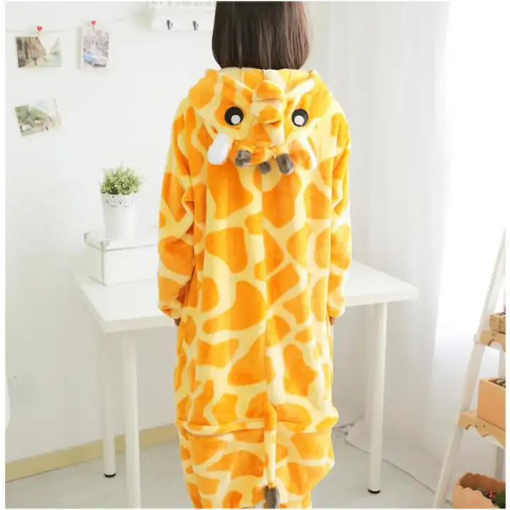Hewan Jerapah Kartun Piyama Jumpsuit Flanel Kostum Cosplay Baju