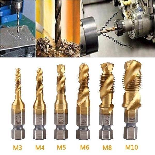 Zonejoy Set 6 mũi khoan HSS mạ titan tạo ren M3-M10 đầu nối lục giác 1/4 - INTL