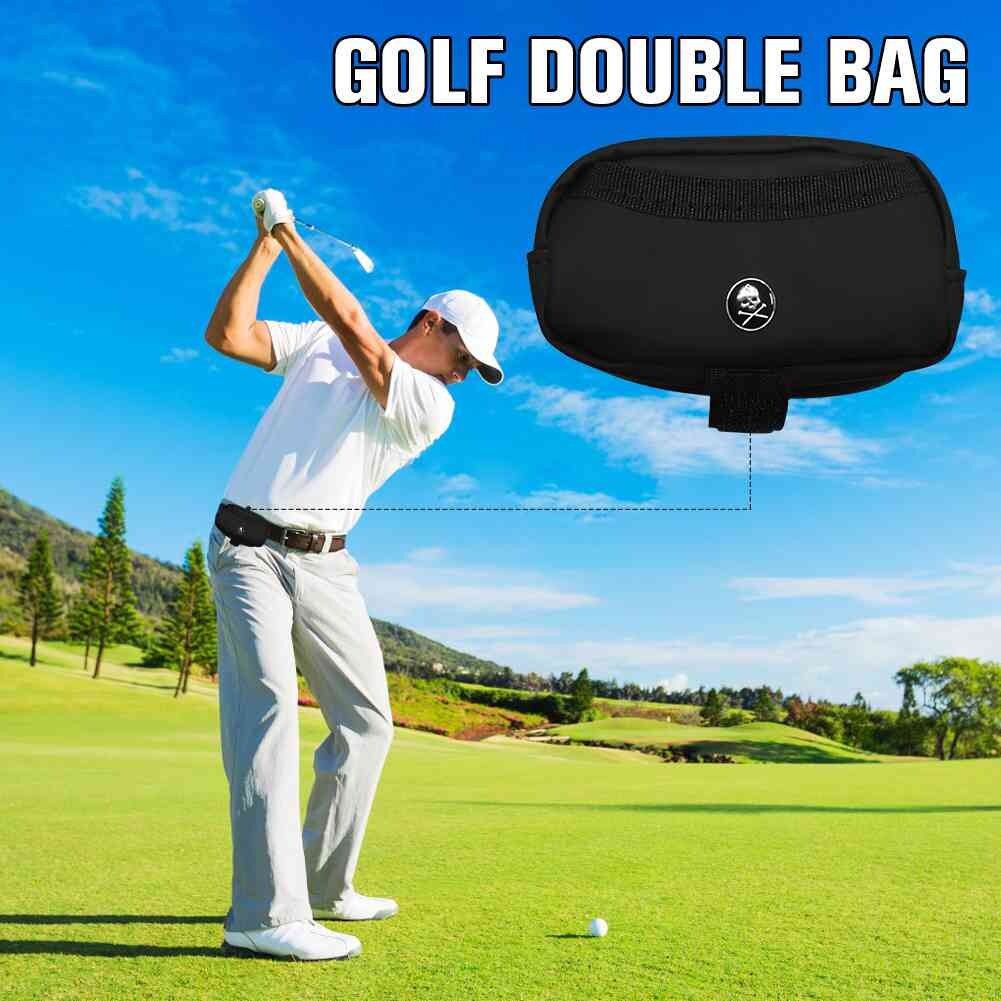 PU Golf Fanny Pack Portable Unisex Golf Ball Container Holder Bag with Back Clip Skull Golf Ball Waist Pack with Buckle Sports Accessory