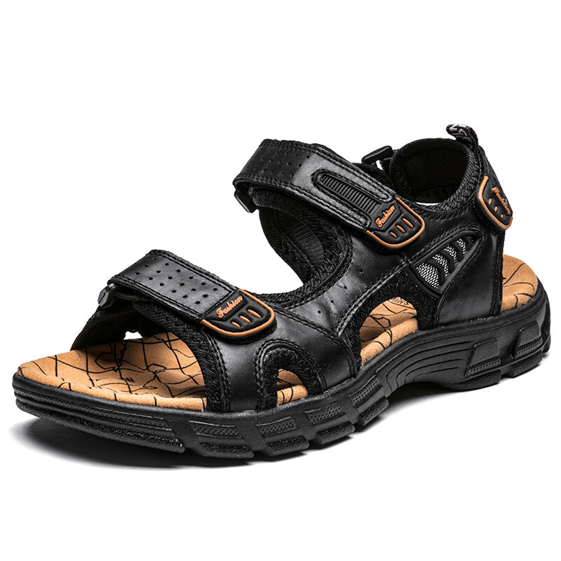 Genuine Leather Men Summer Sandals Vintage Style Male Casual Beach Shoes 4 Colors Black Yellow Brown Size 38-44