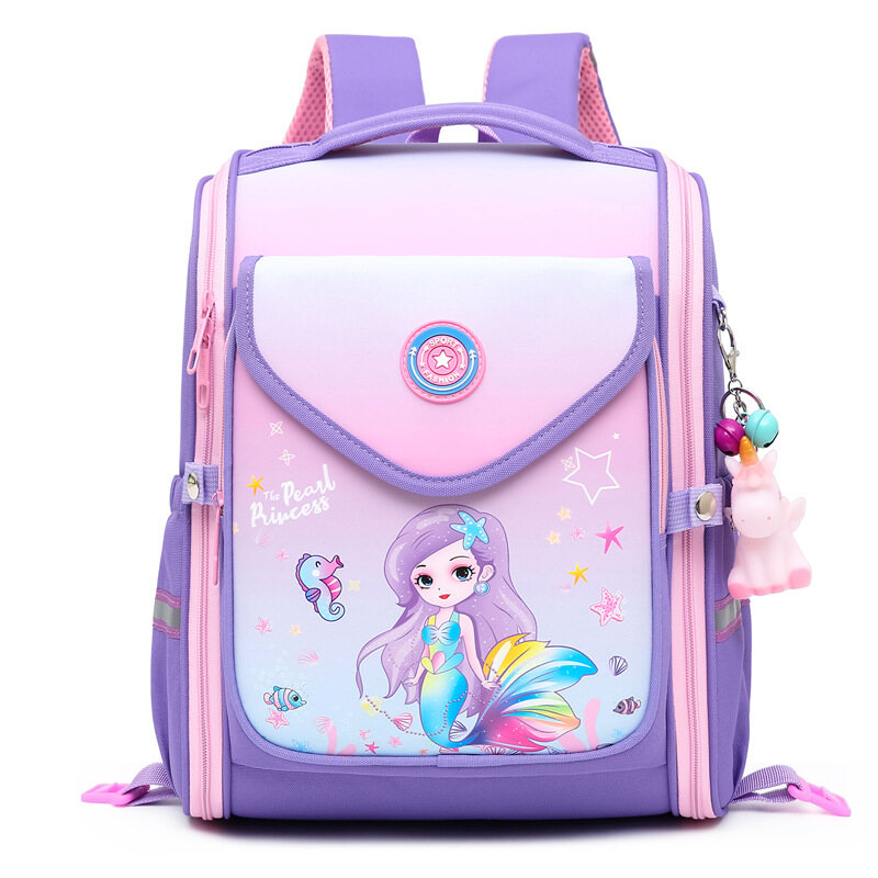 HOBIBEAR primary school student trolley school bag to reduce the load and protect the spine children's backpack mermaid first grade primary school school bag