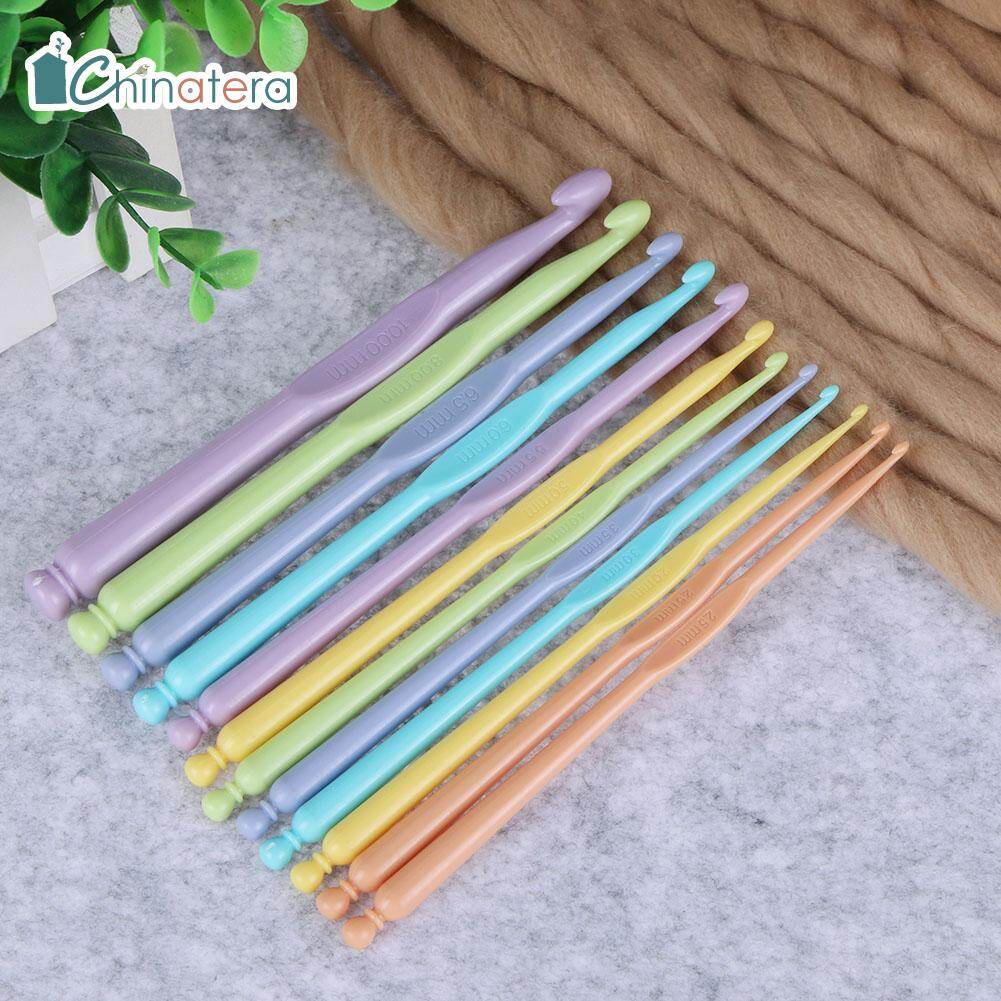 [Chinatera] 12pcs 2-10mm Plastic Crochet Hooks Kit Scarf Knitting Needles Weave Craft Gift Weave Tools