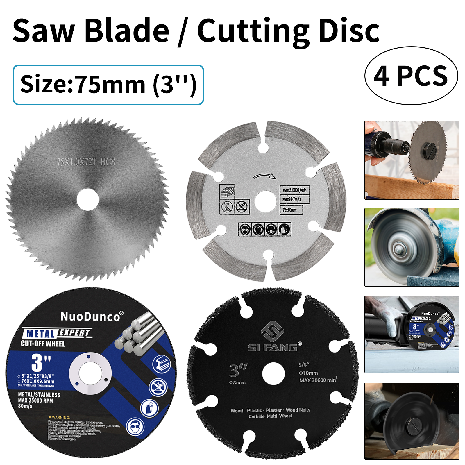 4Pcs 75mm 3 Inch Circular Saw Blade Cutting Disc Wheel Kit For Metal Wood Angle Grinder Tools