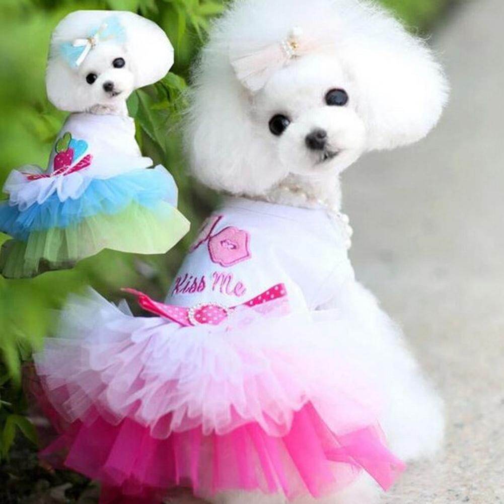 Pet Dog Clothes Spring And Summer Cat Clothes Pet Skirt Pet Clothes Lip Gauze Skirt Love Skirtsummer Pet Dog Cat Puppy Lip Dress Tutu Clothes T-Shirt Breathable Lace Costume