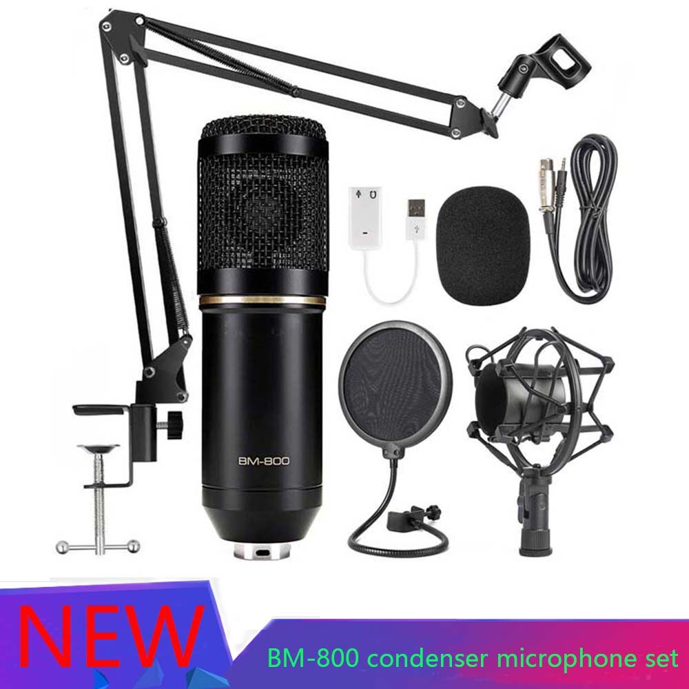 Redcolourful BM800 Professional Condenser Audio 3.5mm Wired Studio Microphone Vocal Recording KTV Karaoke Microphone Mic for Computer Blue 