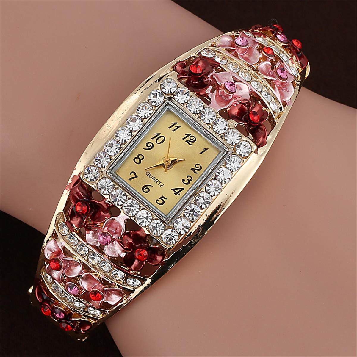 Yika Gelang Kristal Antikarat Dial Jam Tangan Kuarsa Analog Watch