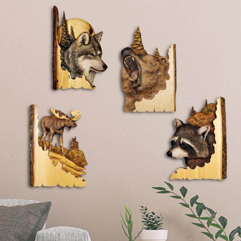 Animal Wall Decor Cabin Wooden Animal Carving Bear Deer Wall Hangings