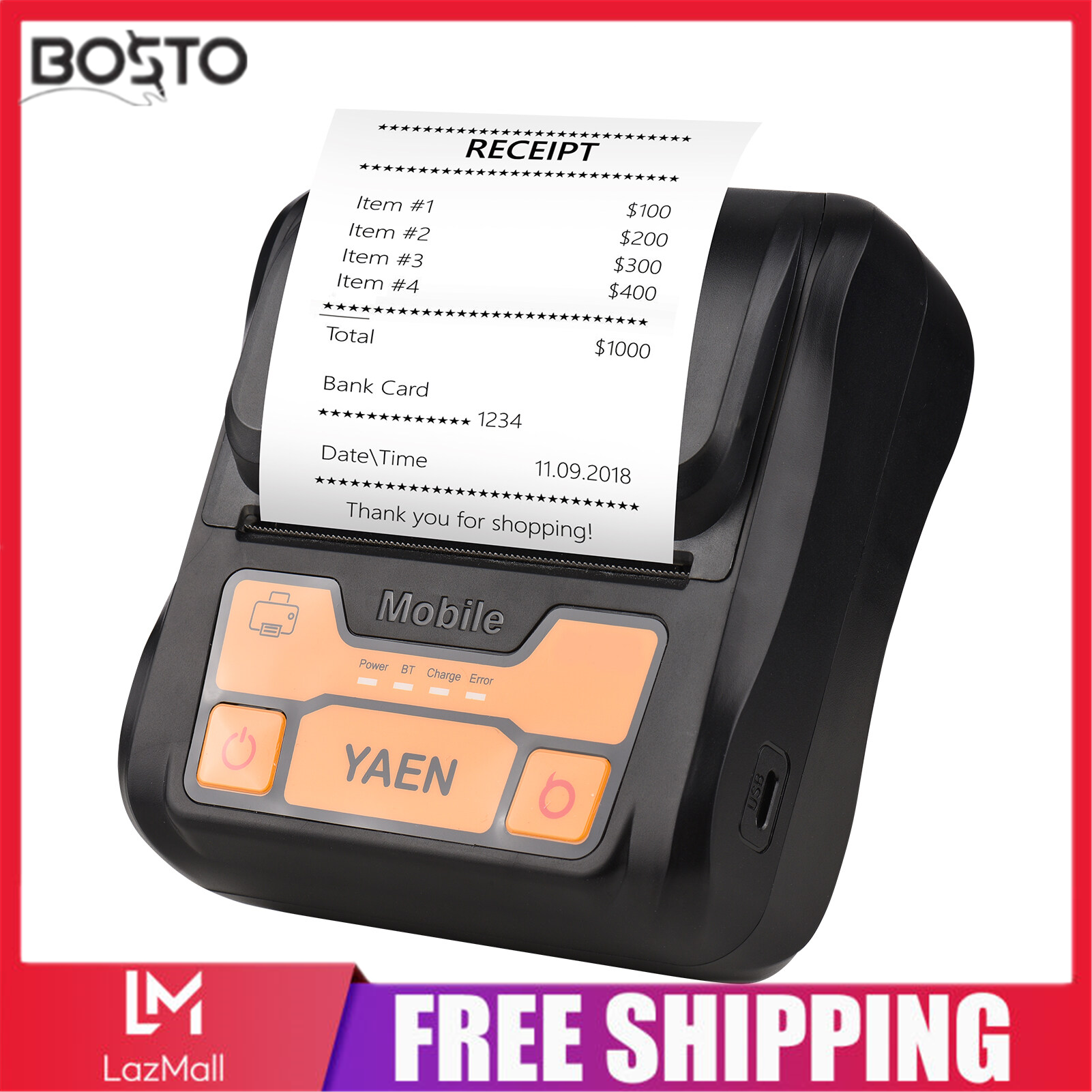 Portable BT Label Maker Wireless 80mm Thermal Receipt Printer BT Connection Use with APP Compatible with Android Smartphone Adjustable Paper Width s for Restaurant Supermarket Kitchen Office Small Business