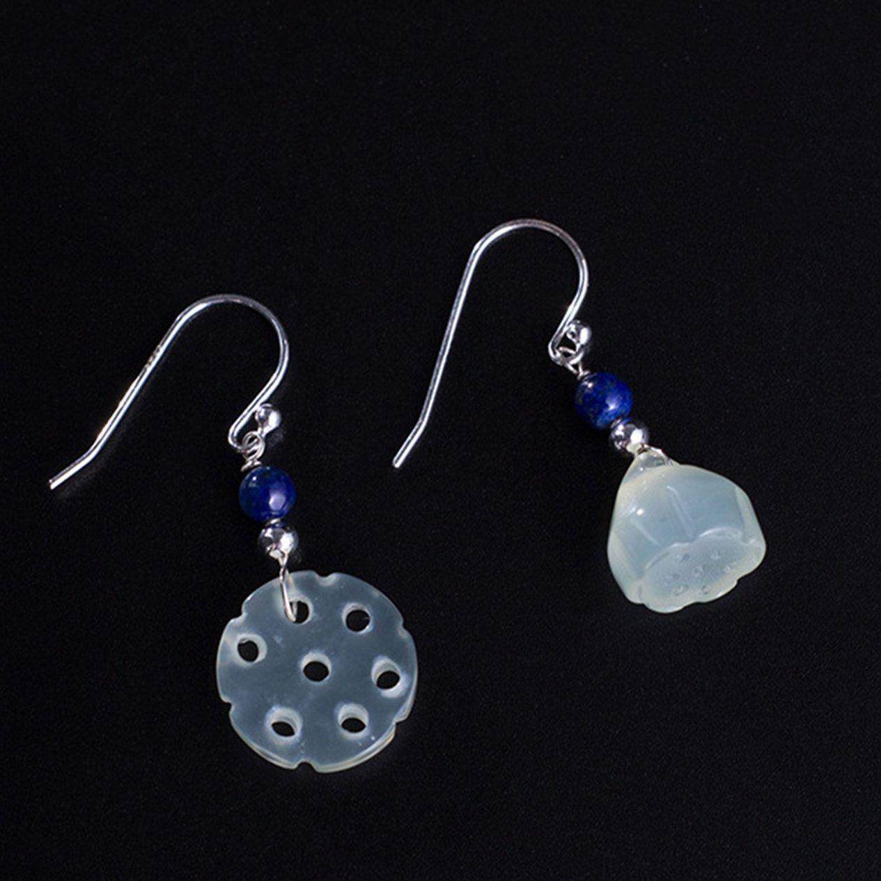 Wond S925 Bạc Tự Nhiên Lapis Lazuli Hoa Sen Lotus Bông Tai Bông Tai