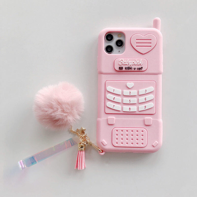 New 3D Soft Silicone Phone Cases for IPhone 12 11Pro Max 6 7 8 Plus Love Barbie Phone with Fur Ball Protective Cover for X XR SE 2020 Anti-drop and Shock-proof Protective Back Cover