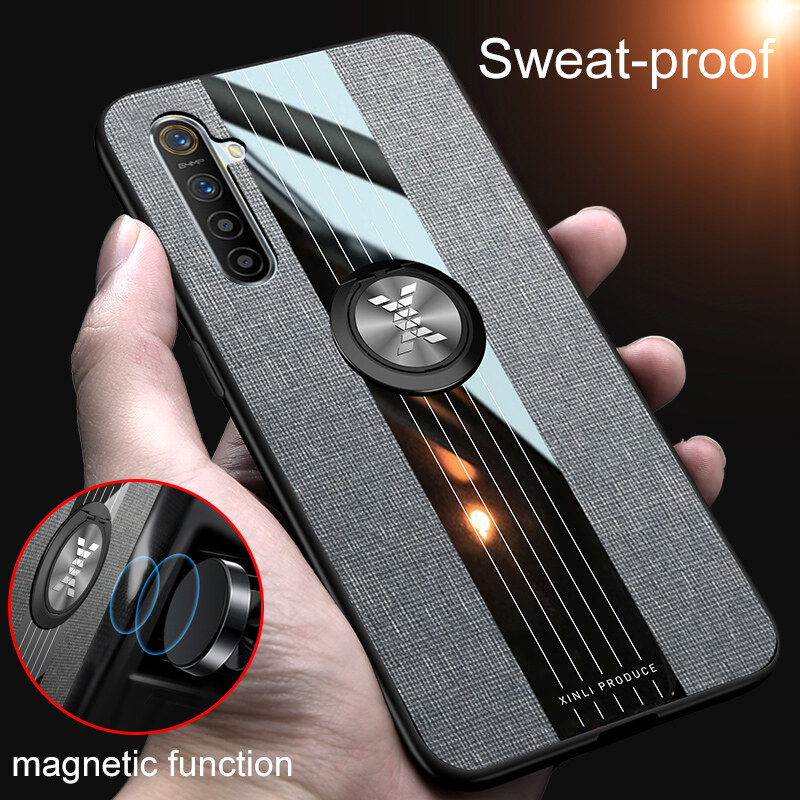 XICCI for OPPO Realme 6 Case Luxury Fabric Cover Noble Shockproof Hard Housing for OPPO Realme 6 Phone Case with Metal Ring Holder phone cover