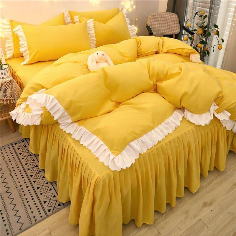 Net Celebrity Korean Style Princess Wind Bed Skirt 4-piece Set Girl Heart Lace Duvet Cover Student Dormitory 4-piece Bedding Bed Sheet