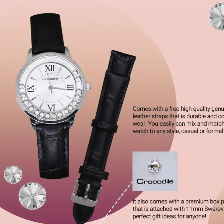crocodile running crystal ladies watch