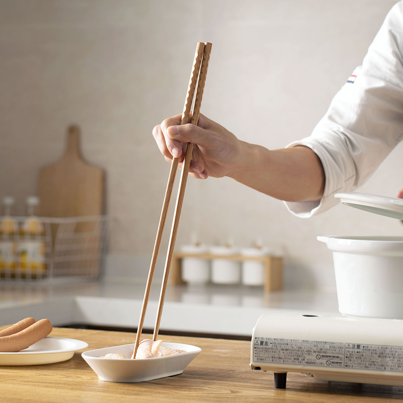 Homenhome Đũa Chiên Lẩu Siêu Dài Bằng Gỗ Sồi Bột Chiên Siêu Nhanh Rắn Gỗ