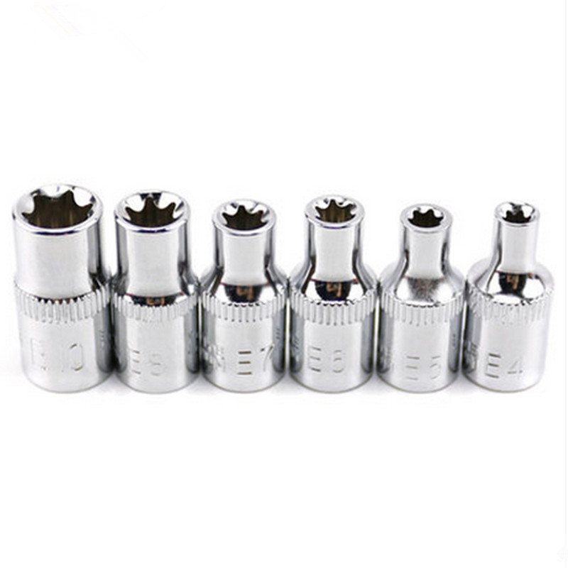 6pcs/set 1/4 Inch Torx Stars Female Bits E Sockets E4 E5 E6 E7 E8 E10 Hand Tool