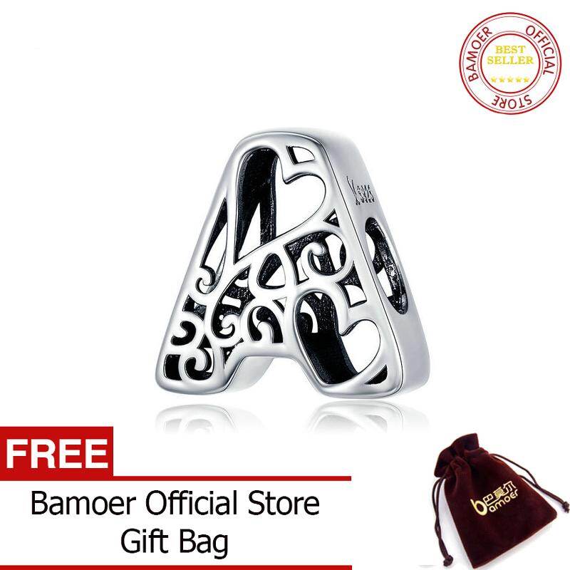 BAMOER Funny Bubble Letter Alphabet Metal Beads for Original Silver 925 Bracelet Heart Pattern Charms DIY Jewelry SCC1229