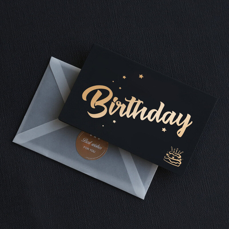 Gold Foil Greeting Card (with Envelope) Gift Wish Card Greeting Card for Happy Birthday Black Bronzing Birthday Card