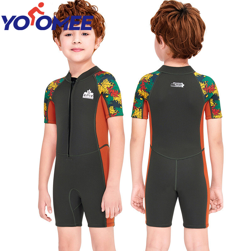 Yoomee 2.5MM Summer One-piece Neoprene Wetsuit Kids Thickened Warm Swimsuit Short Sleeve Children's Cold-proof Surf Snorkeling Wet Suit