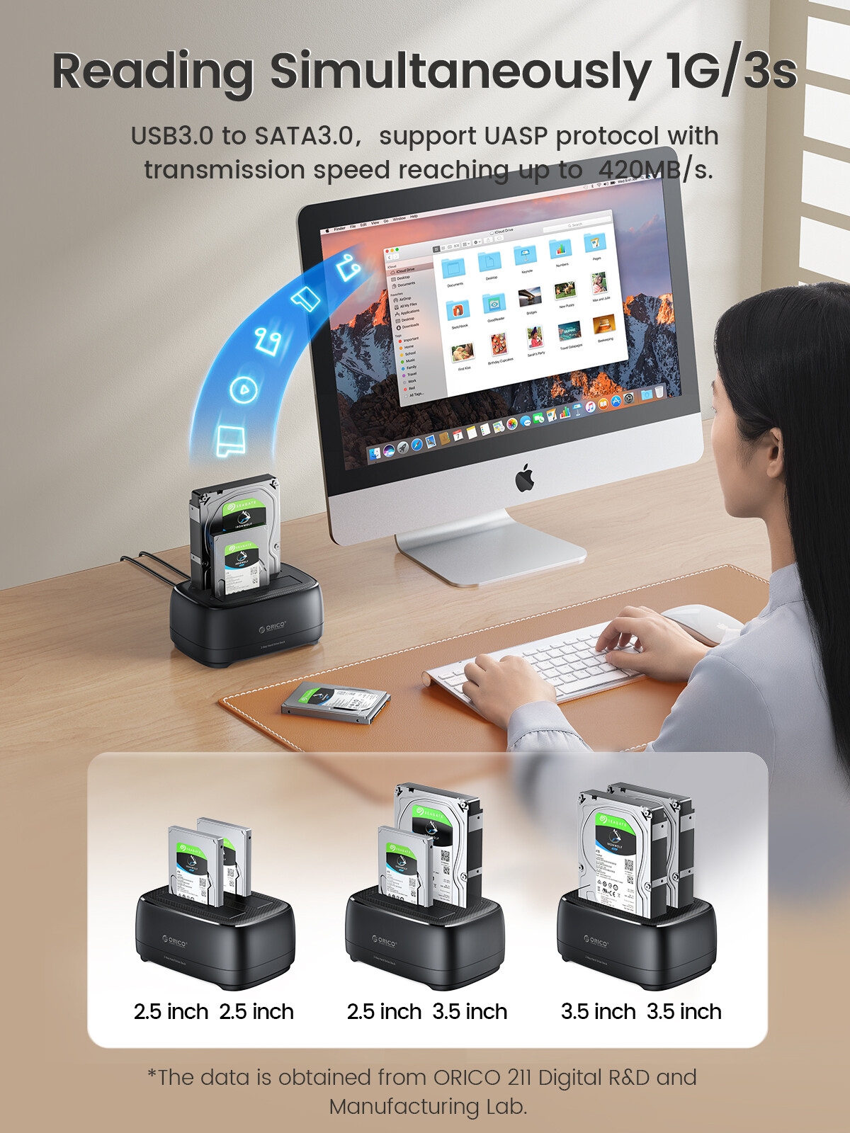 ORICO USB 3.0 để SATA Dual-bay Ổ đĩa cứng gắn ngoài trạm nối với chức năng nhân bản ngoại tuyến cho 2.5 & 3.5 inch HDD SSD SATA (Sata I/II/III) SATA bao vây HDD Dock