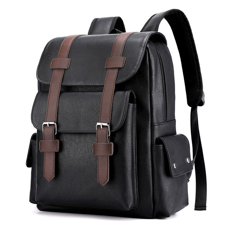 QFDI Men's Women's Backpack Large Capacity Soft Pu Leather Casual Student School Bag Computer Bag Travel Backpack