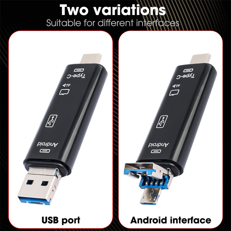 5 trong 1 USB đa chức năng 2.0 Loại C USB /Micro USB TF SD Đầu đọc thẻ nhớ Bộ chuyển đổi đầu đọc thẻ OTG Phụ kiện điện thoại di động