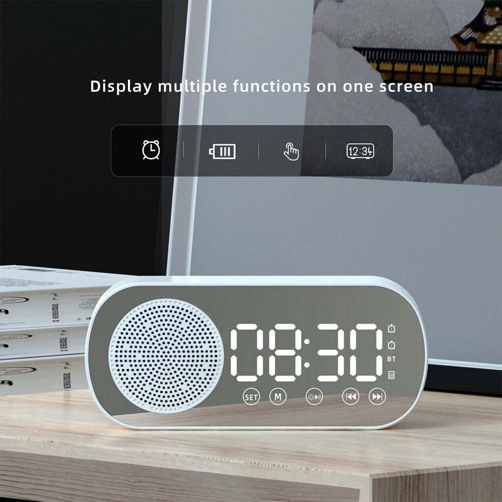 Digital Alarm Clock Mirror Surface Button Operation Bluetooth-compatible 5.0 Speaker Wireless MP3 Player Household Supplies