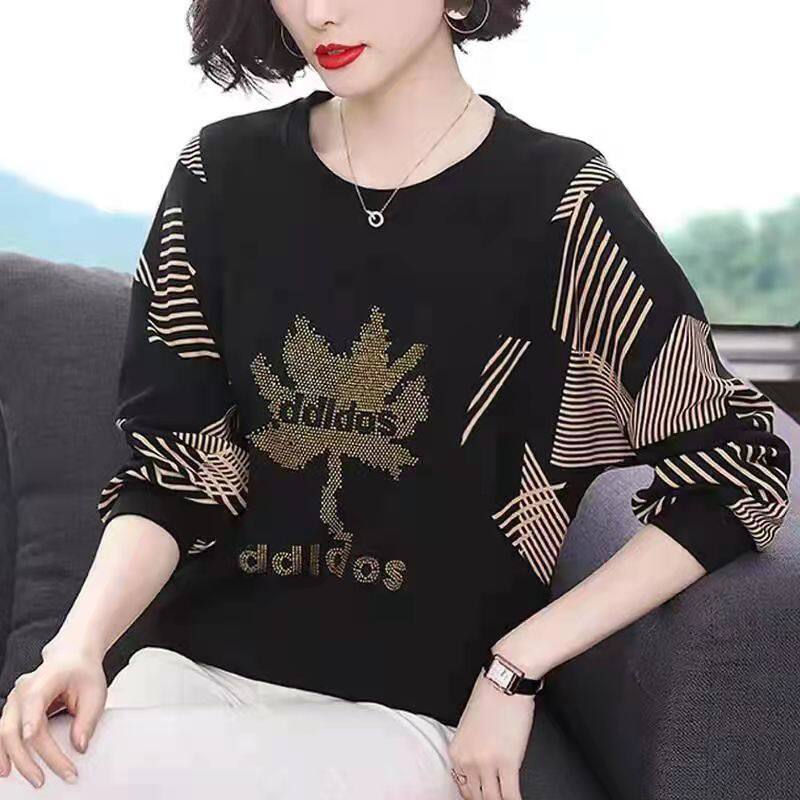 M-6XL Bat shirt korean new plus size long sleeve t-shirt women loose tops Middle-aged Mother batwing sleeve temperamen Tees female bottoming shirt fashion