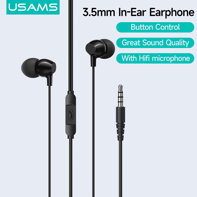 USAMS In-Ear Earphone with Hifi Micphone Button Control Hands-free  Calls Lossless Music Wired Headphone