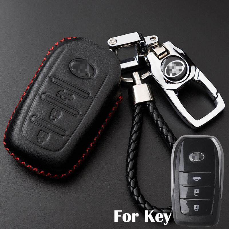 Untuk Toyota Camry dan Fortuner Remote Tanpa Kunci Hand-Sewn Kulit Mobil Pelindung Penutup Kunci B30 (Merah & Hitam)
