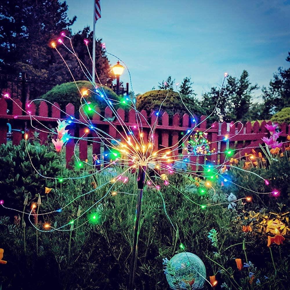 【lightingeverthing】Solar Powered Outdoor Grass Globe Dandelion Fireworks Lamp Flash String 90 /120/150 LED For Garden Lawn Landscape Holiday Light