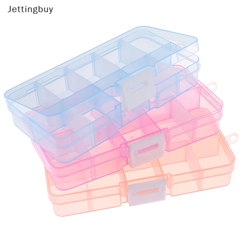 [Jettingbuy] Hộp lưu trữ nhựa trang sức 10 ngăn có thể điều chỉnh giảm giá nhanh