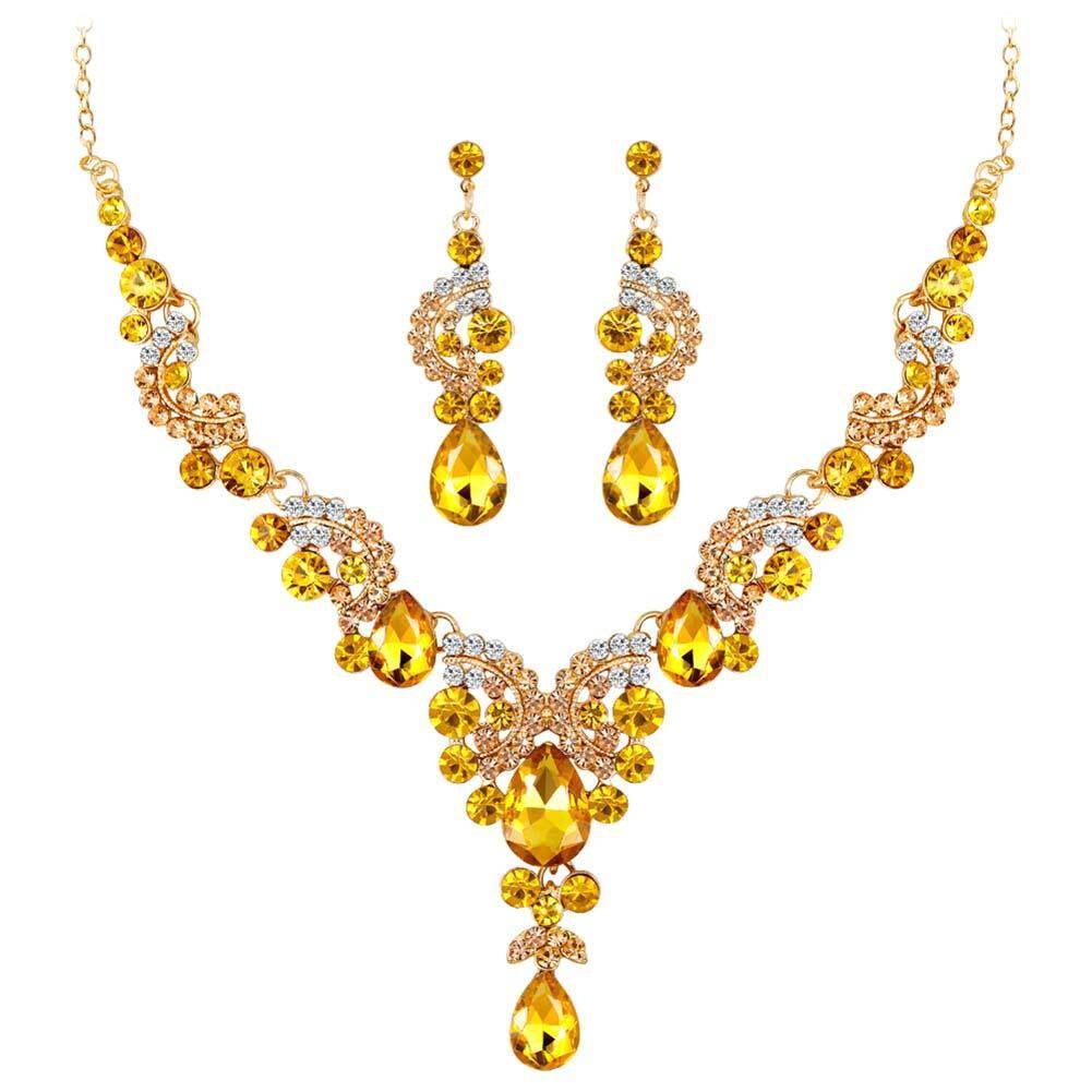 Talent Star 2Pcs/Set Luxury Full Rhinestone Semicircle Charm Bridal Stud Earrings Necklace