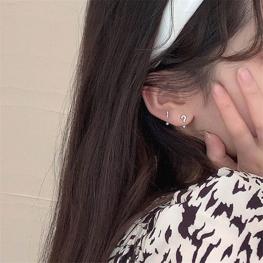 Silver Needle Creative Question Exclamation Mark Symbol Crystal Rhinestone Tiny Gift For Women Daily Jewelry Stud Earrings Ear Studs