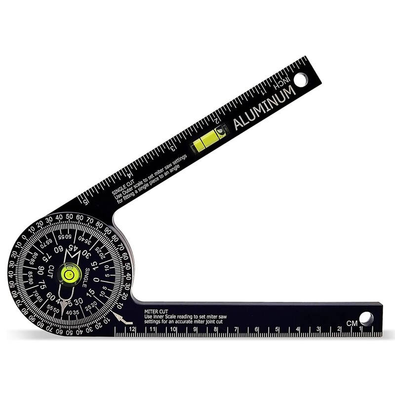 Miter Saw Protractor Rustproof Aluminum Angle Finder Gauge with Ruler Bubble Level Tool Miter