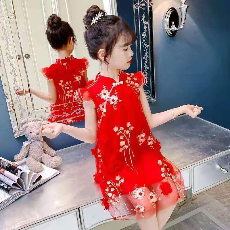 Girls' cheongsam dress new Chinese summer Hanfu children's little foreign style princess skirt