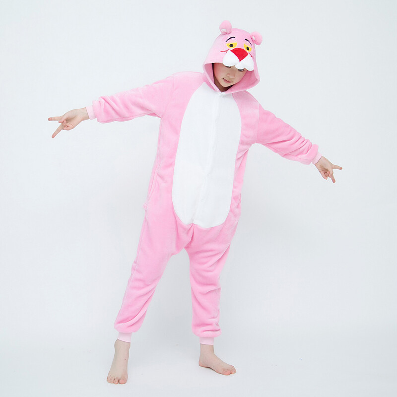 Pink Panther Onesie Anime Cartoon Cosplay Kigurumi Halloween Pajamas Child Sleepwear