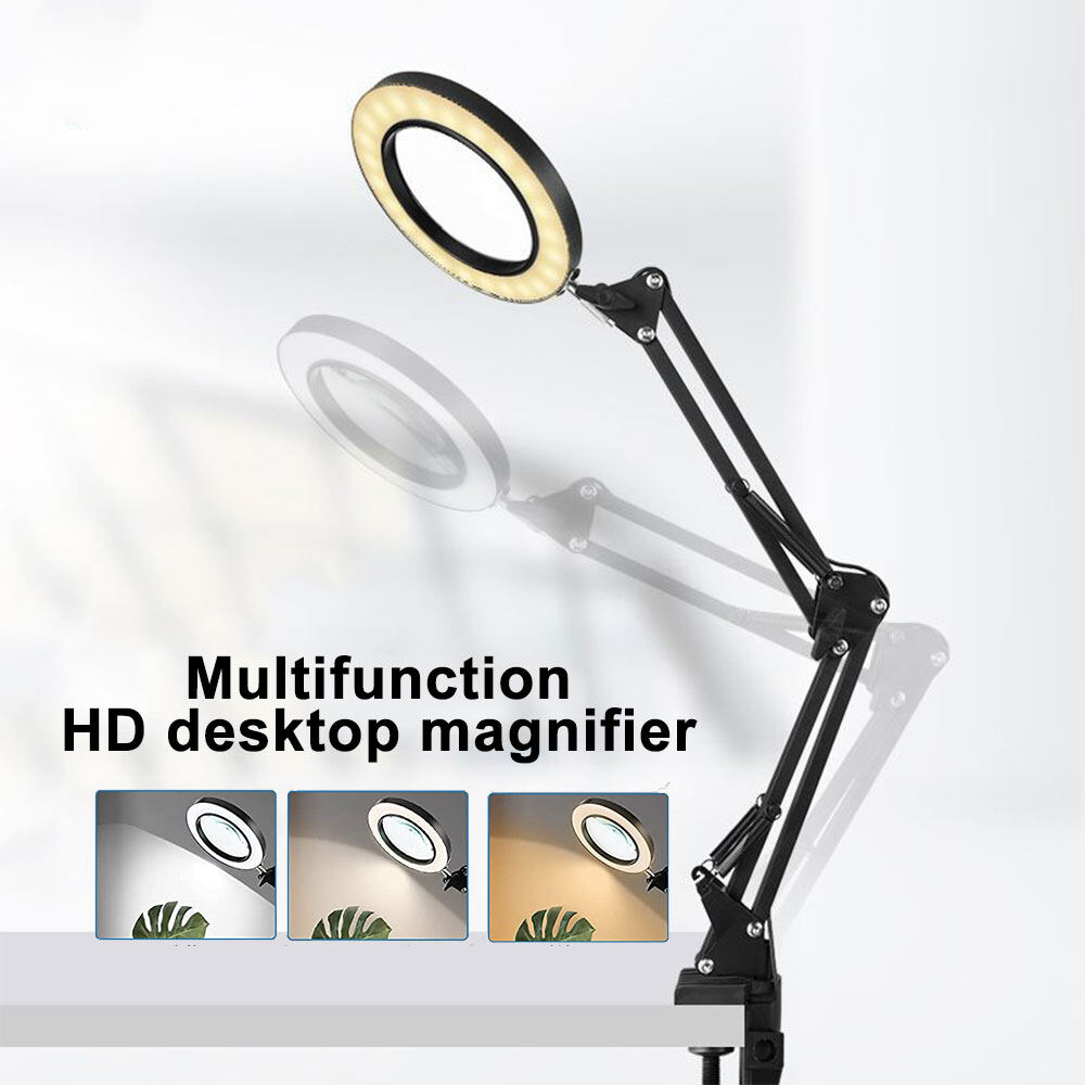 Kính lúp quang học 10X Gaqqee có thể điều chỉnh độ sáng, dạng đèn led xoay vòng 360 độ đọc sách với giá đỡ điều chỉnh được độ dài-INTL
