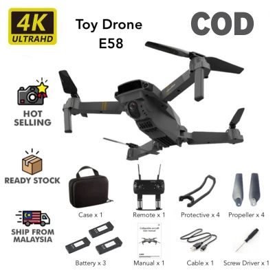 【Lowest price in Malaysia】E58 WIFI FPV With Wide Angle HD 1080P Camera Hight Hold Mode Foldable Arm RC Quadcopter Drone X Pro RTF Dron For Gift