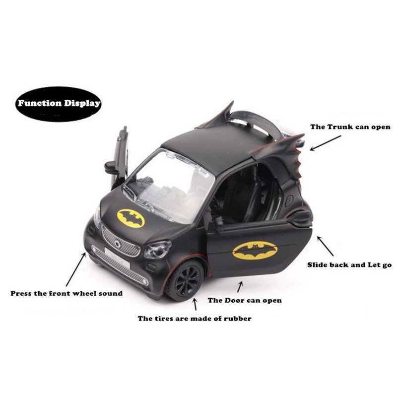 1:36 Batman Benz Smart Diecast Alloy Model Pull Back Car Toy with Sound & Light